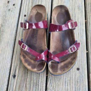 Birkenstock Mayari Maroon Patent Leather Slides